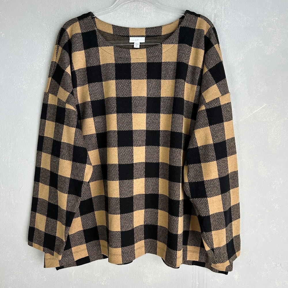 J. Jill plus size 4X kit top plaid brown black long sleeve cotton blend
